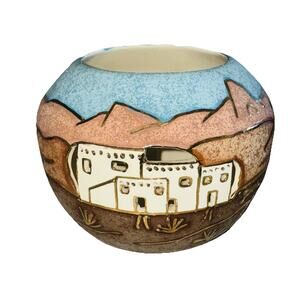 Handmade Gina Arrighetti Santa Fe Pueblo Village Vase Candle Holder Southwestern
